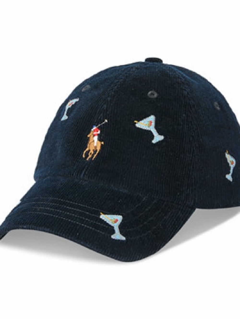 Polo by Ralph Lauren Black Corduroy Cap with Embroidered Martinis